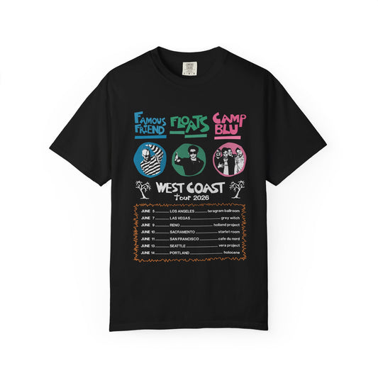 limited edition: west coast 2026 tour famous friend/floats/camp blu tee